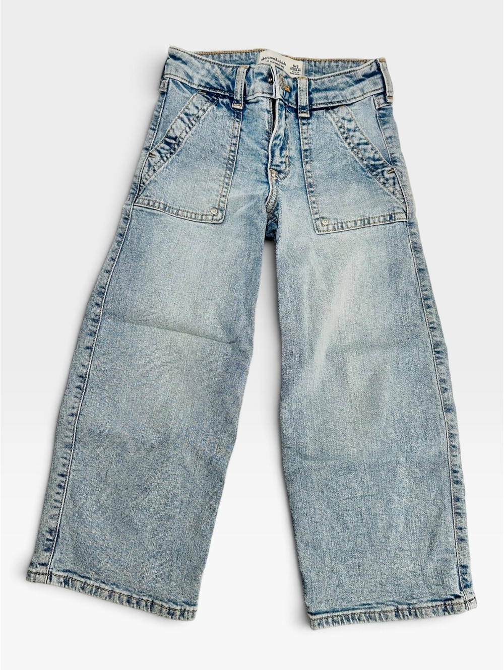 Abercrombie Kids Wide Leg Jeans Light Wash Adjustable Waist Size 5/6 Spot Flaw